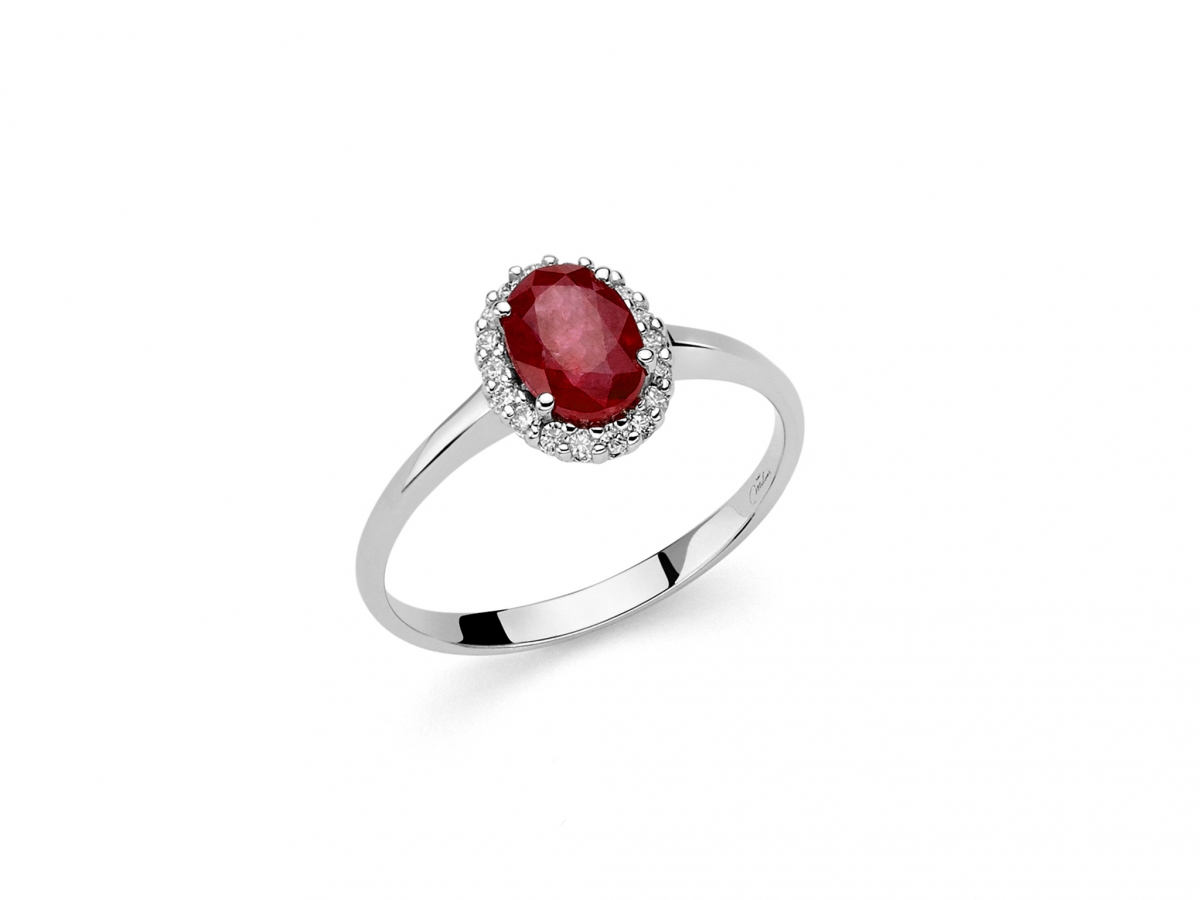 MILUNA - 18K White Gold Ring with Natural Diamond and Ruby