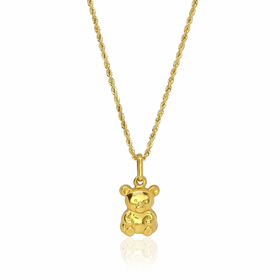 Collana maglia fune con orsetto 3d in oro giallo 18kt