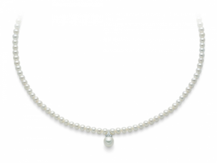 18K White Gold, White Pearls and Diamonds Necklace MILUNA