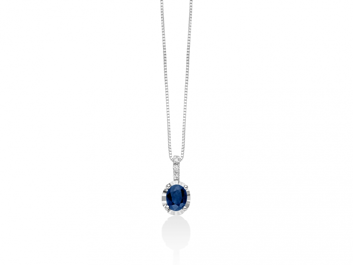 MILUNA - 18K White Gold Necklace with Natural Diamond and Sapphire