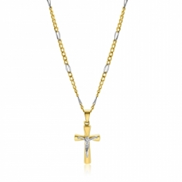 GioielleriaMaglione.it - Collana uomo maglia 6+1 con croce Crocifisso in oro giallo e bianco 18kt